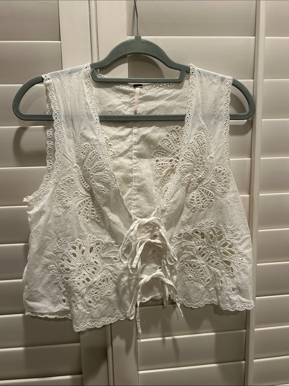 Free People White Eyelet Lace-Up Cotton Camisole